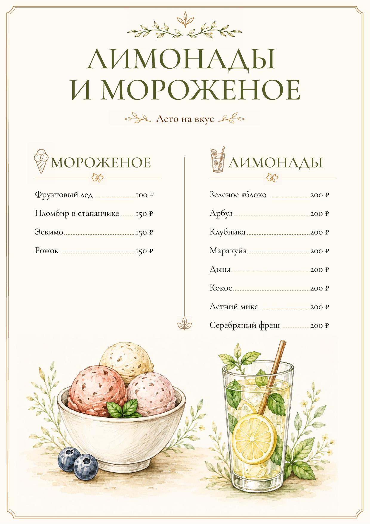 Лимонады и мороженое